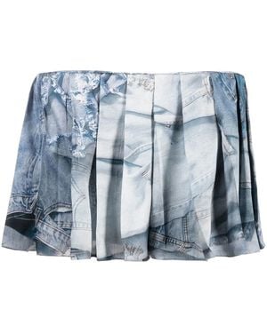 Natasha Zinko Denim-Print Pleated Skort - Blue