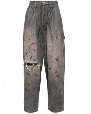 Doublet Jeans Affusolati Con Stampa - Grigio