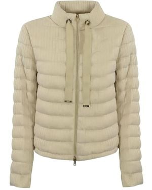 Herno Shiny Ribbed Knit Zip Jacket - Natural