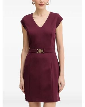 Guess V-Neck Belted Mini Dress - Purple