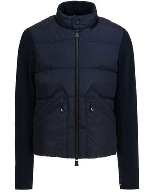 Moncler Knitted-Sleeve Padded Jacket - Blue