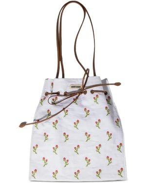 Miu Miu Embroidered Linen Tote Bag - White