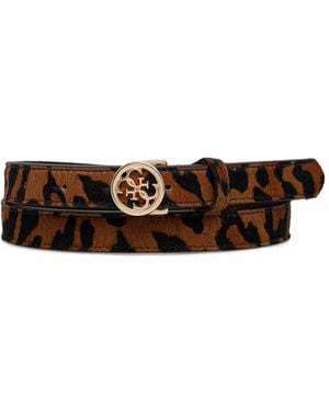 Guess Leopard-Print Logo-Plaque Belt - White