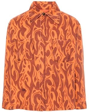 ERL Flame-Print Canvas Shirt Jacket - Orange