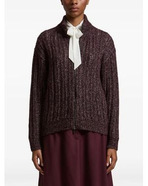 Peserico Ribbed-Knit Sequin-Embellished Cardigan - Brown