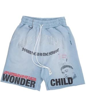 PALY Bobby Graphic-Print Raw-Cut Sweat Shorts - Blue