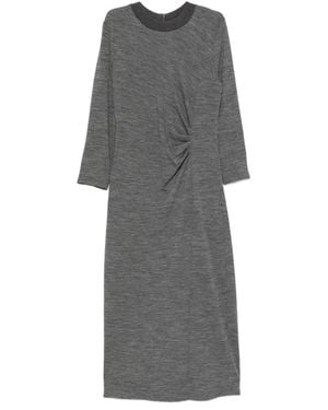 Peserico Gathered Long-Sleeve Midi Dress - Grey