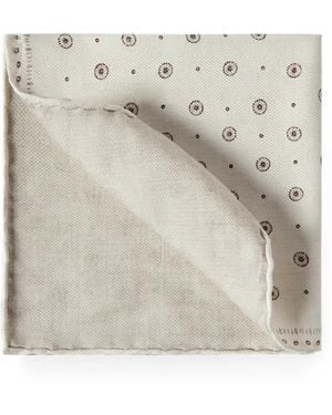 Brunello Cucinelli Silk Pocket Square With Geometric Design - Natural
