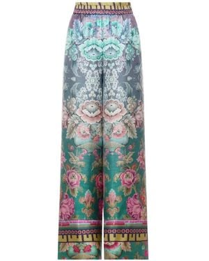Pierre Louis Mascia Aloe Floral-Print Elasticated-Waistband Palazzo Trousers - Blue