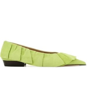 JW Anderson Ruffled Suede Ballet Flats - Green