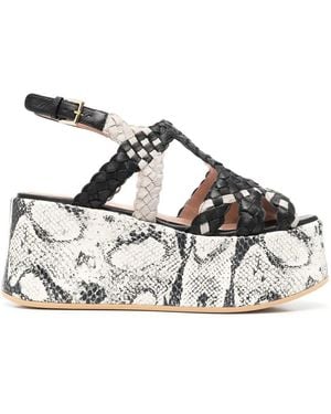 Alberta Ferretti Snakeskin Print Platform Sandals - Metallic