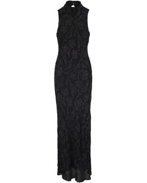 Veronica Beard High-Neck Keyhole Maxi Dress - Black