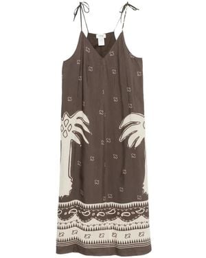 Ottod'Ame Palm-Tree Print Midi Dress - Brown
