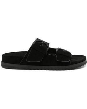 James Perse Suede Buckle Slides - Black
