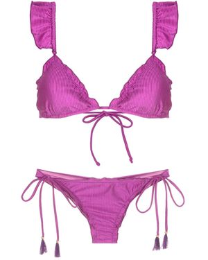 Brigitte Bardot Ruffled-Trim Ribbed Bikini - Pink
