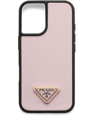 Prada Saffiano Leather Iphone 16 Case - Pink