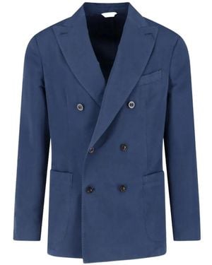 Boglioli Cotton-Silk Double-Breasted Blazer - Blue