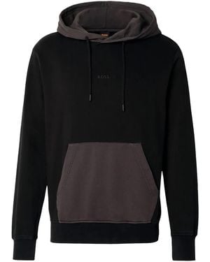 BOSS Two-Tone Kangaroo-Pocket Hoodie - Black