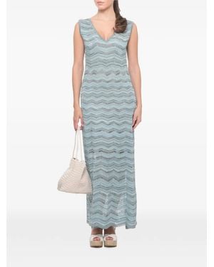 D.exterior Chevron-Knit Sleeveless Maxi Dress - Blue