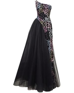 Gemy Maalouf Beaded Asymmetrical Gown - Black