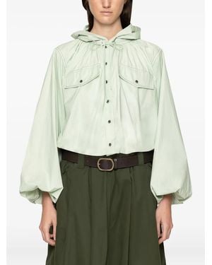 Sea Sullivan Balloon-Sleeve Buttoned Hoodie - Green