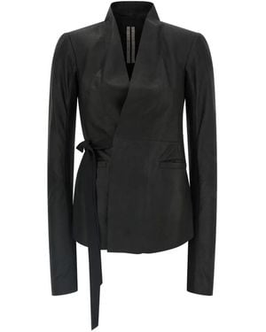 Rick Owens Hollywood V-Neck Leather Jacket - Black