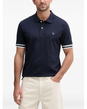 Guess Logo-Patch Striped-Trim Polo Shirt - Blue