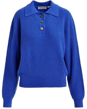 Essentiel Antwerp Imetal Embellished Polo Top - Blue