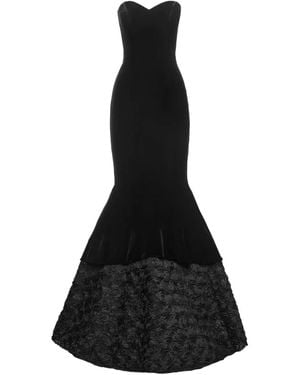 Nissa Petal-Layered Velvet Maxi Dress - Black