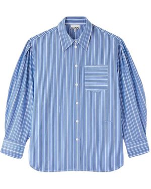 Ganni Striped Organic Cotton Shirt - Blue