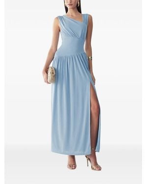 BWLDR Riah Asymmetric-Neck Pleated Maxi Dress - Blue