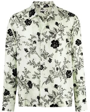 Bode Sweetunia-Print Flocked Shirt - Green