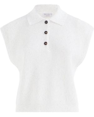 Brunello Cucinelli Poloshirt Mit Englischem Rippstrick - Weiß