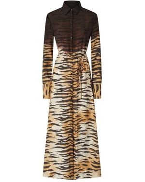 Pinko Long Shirt Dress With Animal Print - Metallic