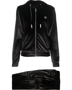 Philipp Plein Logo-Patch Velvet-Cotton Pants - Black