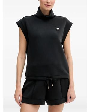 Guess Logo-Plaque Funnel-Neck T-Shirt - Black