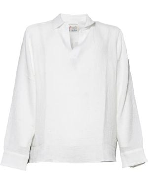 MC2 Saint Barth Ventotene Crinkled Long-Sleeve Polo Shirt - White