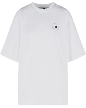 adidas By Stella McCartney Geripptes T-Shirt mit Logo - Weiß