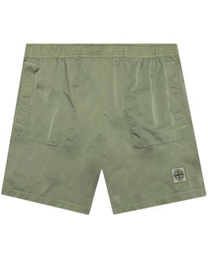 Stone Island Logo-Patch Elasticated-Waist Swim Shorts - Green