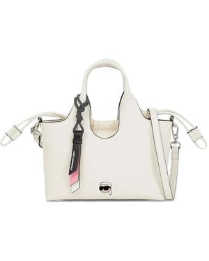 Karl Lagerfeld Small Ikon Grainy Tote Bag - White