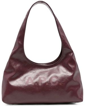 A.P.C. Logo-Print Patent-Finish Tote Bag - Purple