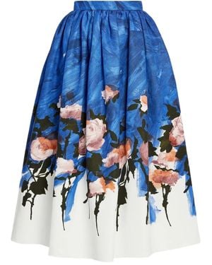 Erdem Floral Gathered Midi Skirt - Blue