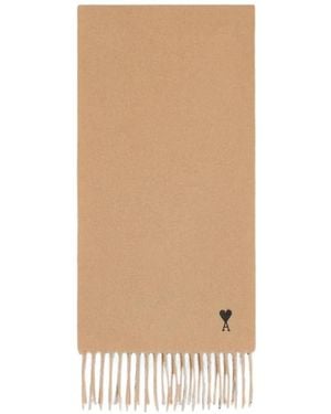 Ami Paris Wool Scarf With Ami De Coeur - Neutro