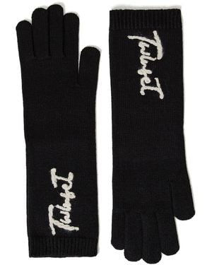 Twinset Logo-Embroidered Knitted Gloves - Black