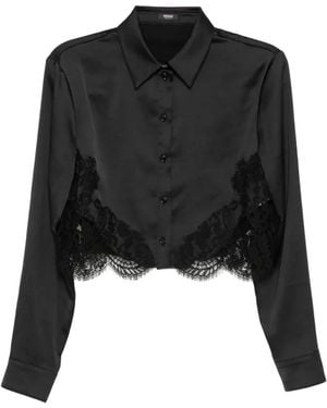 Versace Lace-Trim Satin Crop Shirt - Black