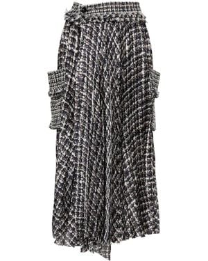 Sacai Tweed-Print Midi Skirt - Grey