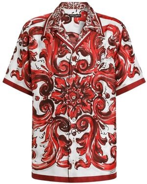 Dolce & Gabbana Hawaii-Hemd Aus Seidentwill Mit Majolica-Print - Rot