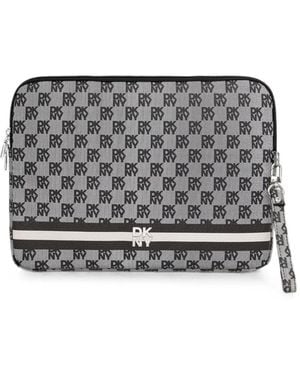 DKNY Monogram-Print Logo-Plaque Laptop Bag - Grey