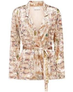 Pierre Louis Mascia Ranat Belted Brushstroke-Print Blazer - Natural