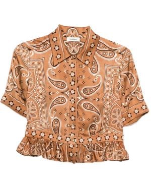 Sandro Paisley Ruffled Shirt - Brown
